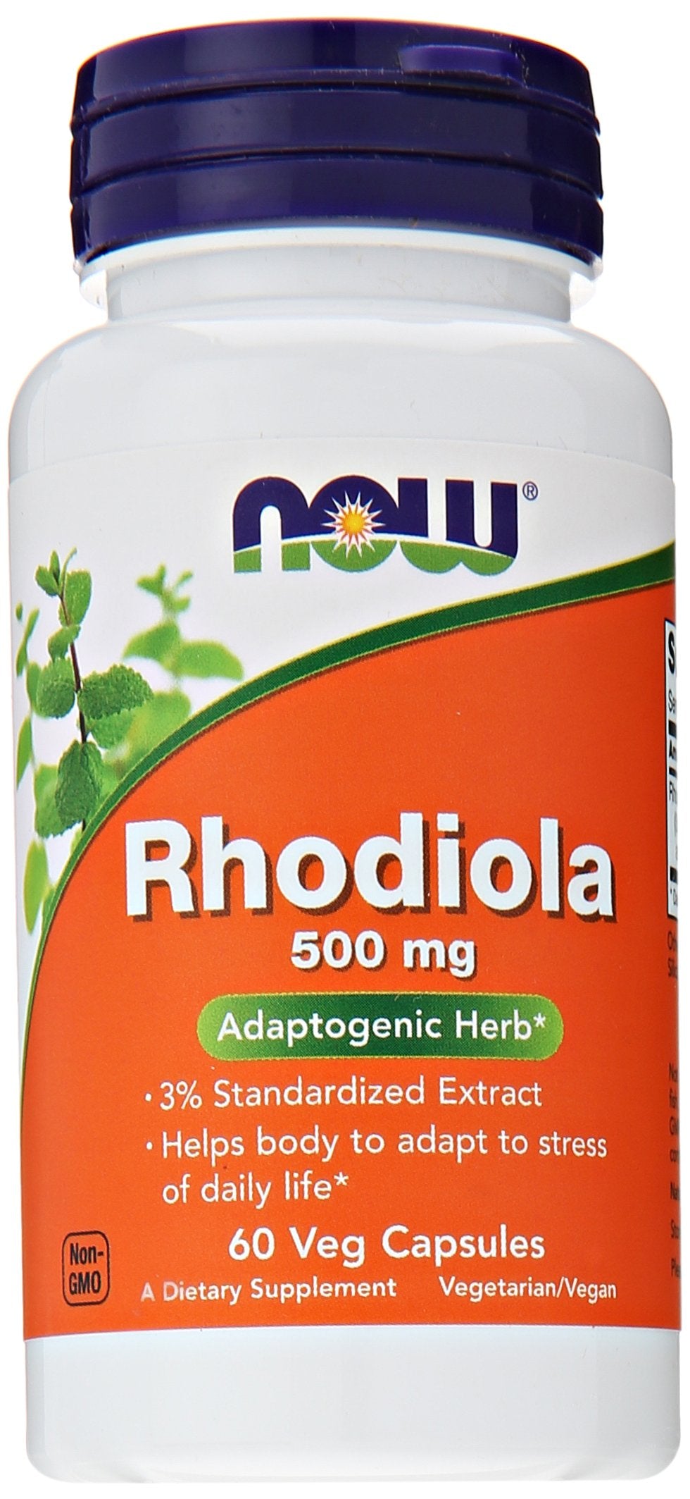 NOW Foods Rhodiola Rosea 500mg bottle promotes balanced energy.