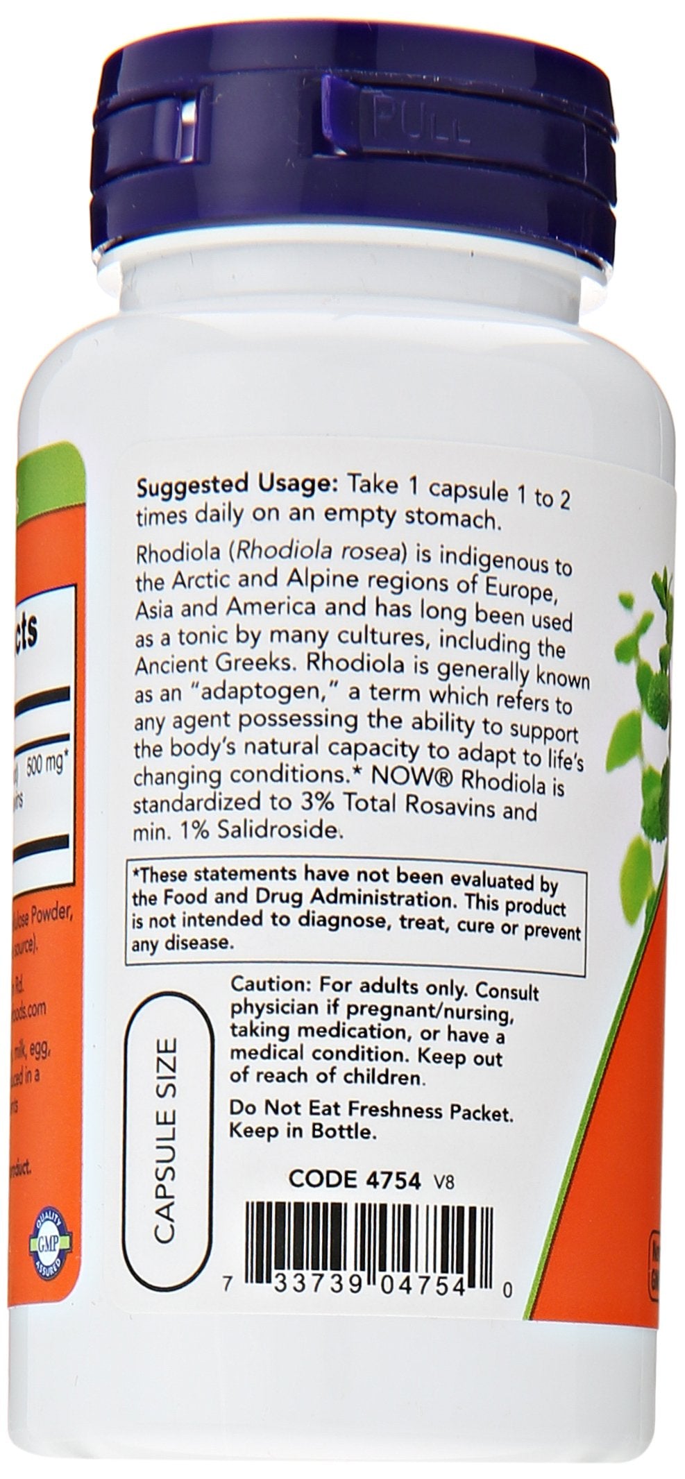 NOW Foods Rhodiola Rosea capsules closeup for daily resilience.