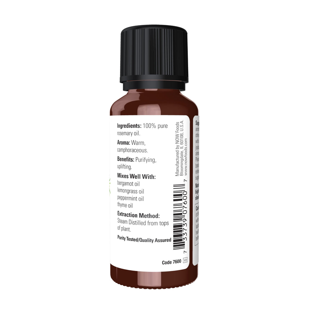 NOW Foods Rosemary Oil in diffuser emits purifying camphoraceous scent.