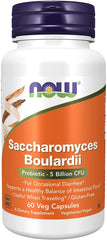 Now Foods Saccharomyces boulardii capsules bottle supports digestive wellness as part of daily routine.