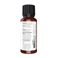 NOW Foods sandalwood oil jojoba base bottle closeup shows carrier oil.