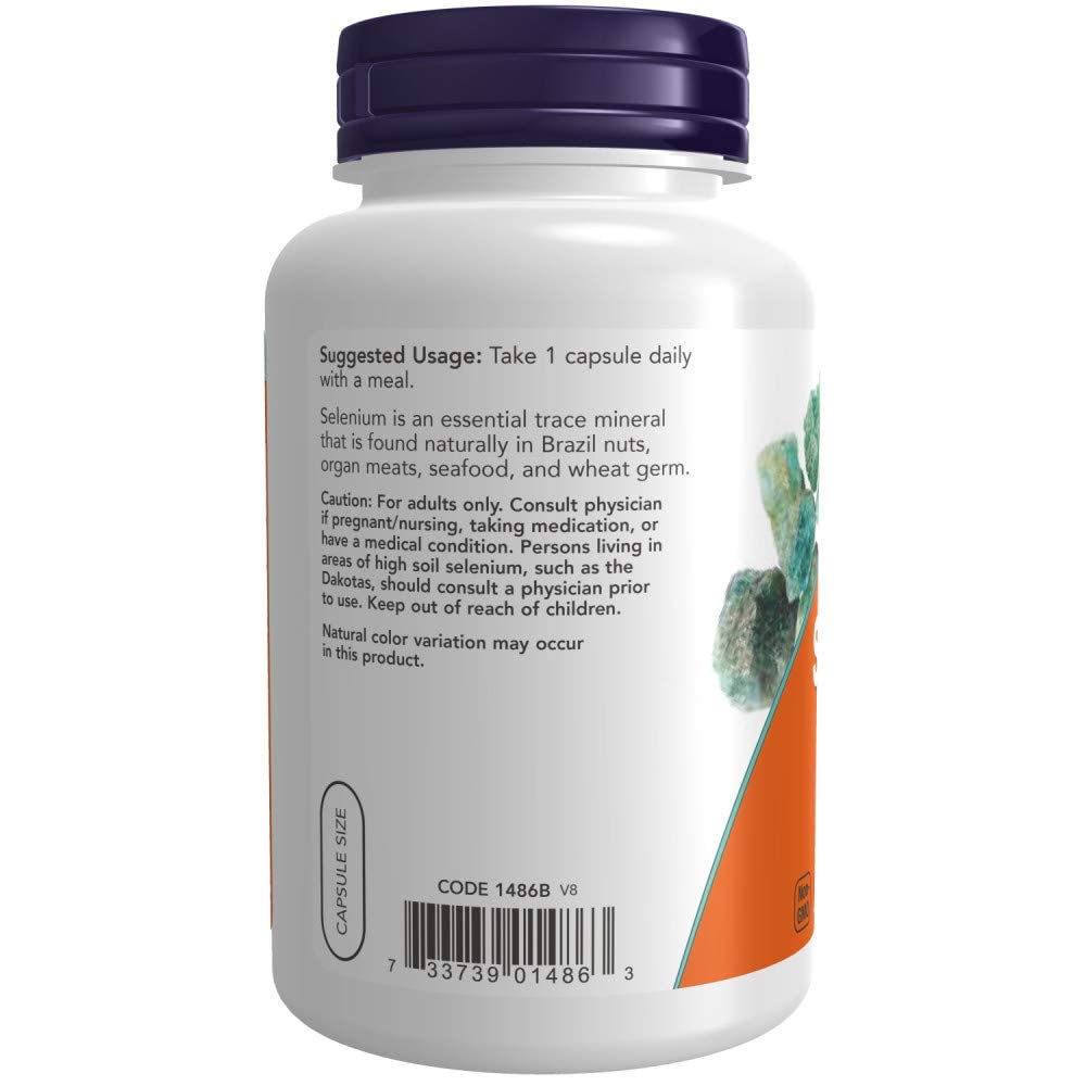 NOW Foods Selenium 200 mcg VCaps bottle cap close-up shows secure sealing.
