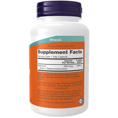 NOW Foods Selenium 200 mcg VCaps capsules close-up for convenient daily supplementation.