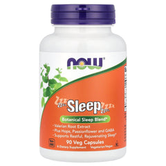 NOW Foods Sleep bottle with 90 vegetarian capsules for nighttime support.