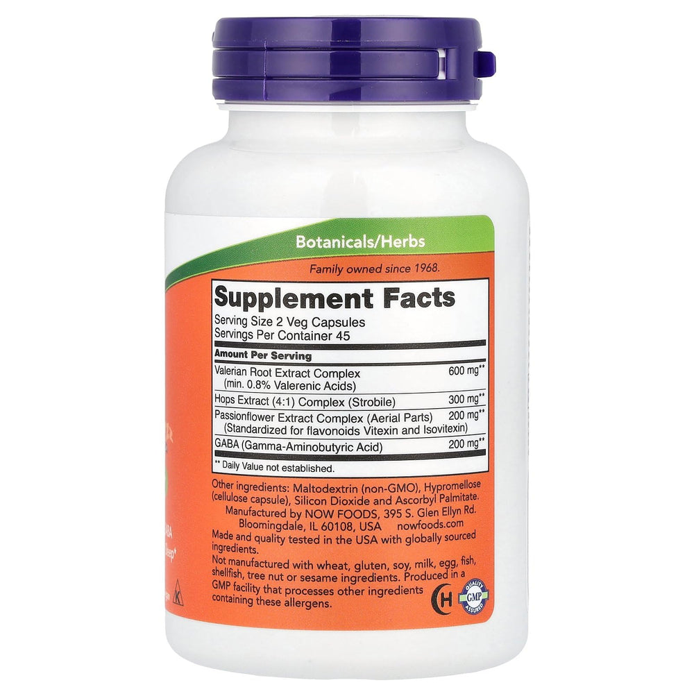 NOW Foods Sleep capsules on a nightstand for restful evenings.