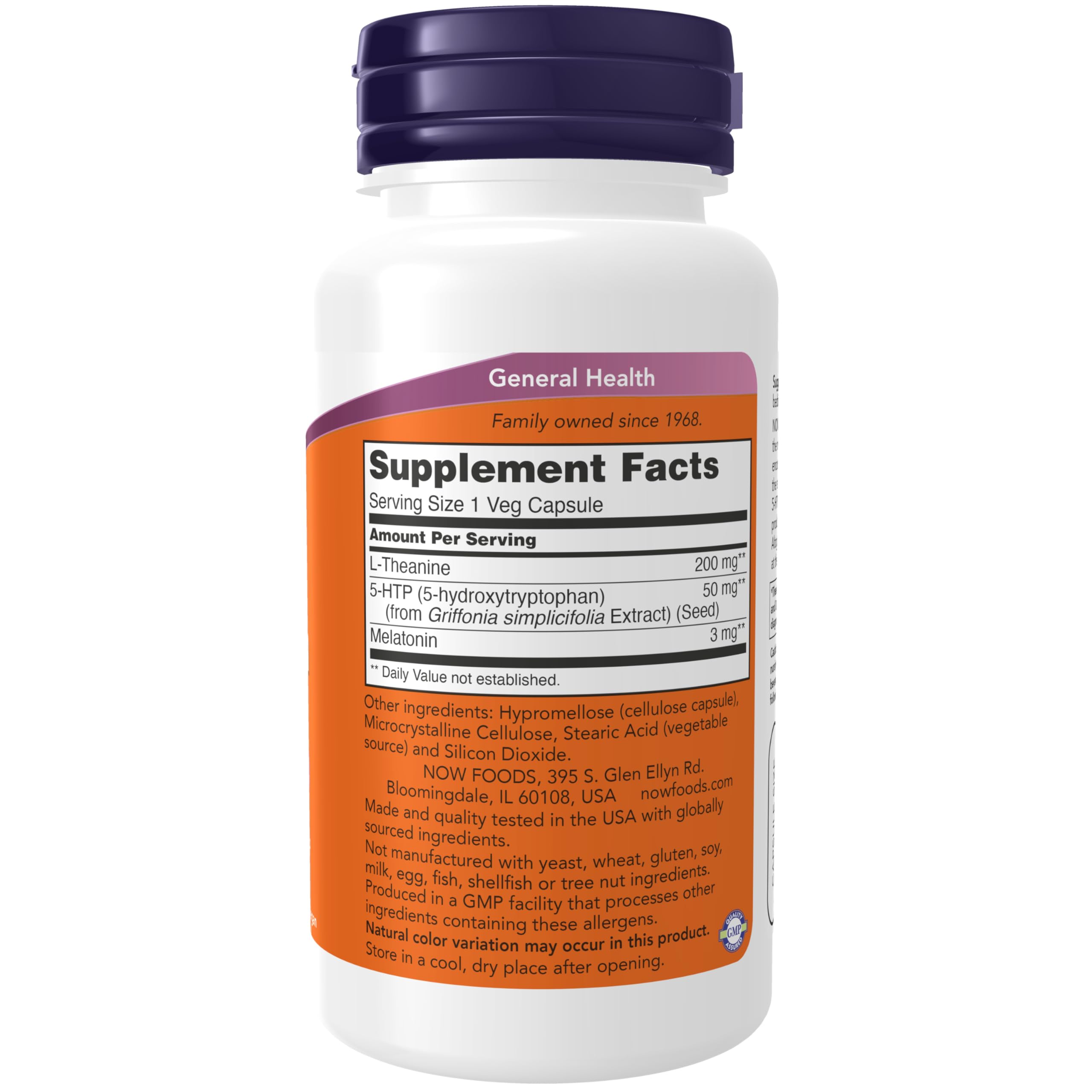 NOW Foods Sleep Regimen label close-up highlighting melatonin and L-Theanine