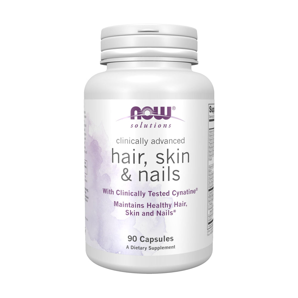 NOW Foods Solutions bottle front for hair, skin and nails support.