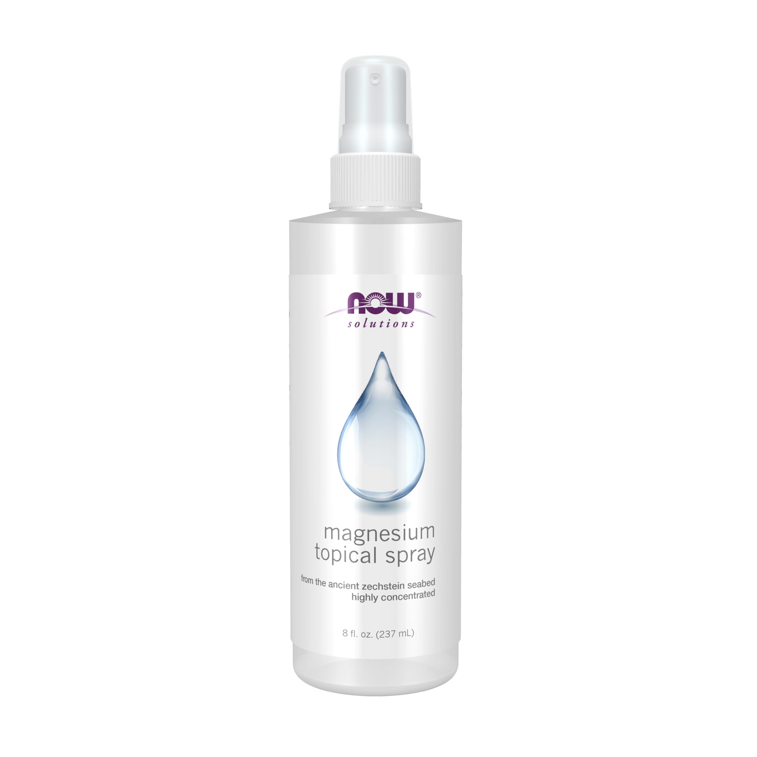 NOW Foods Solutions Spray Tópico de Magnesio, frasco, aplicación rápida para absorción cutánea.