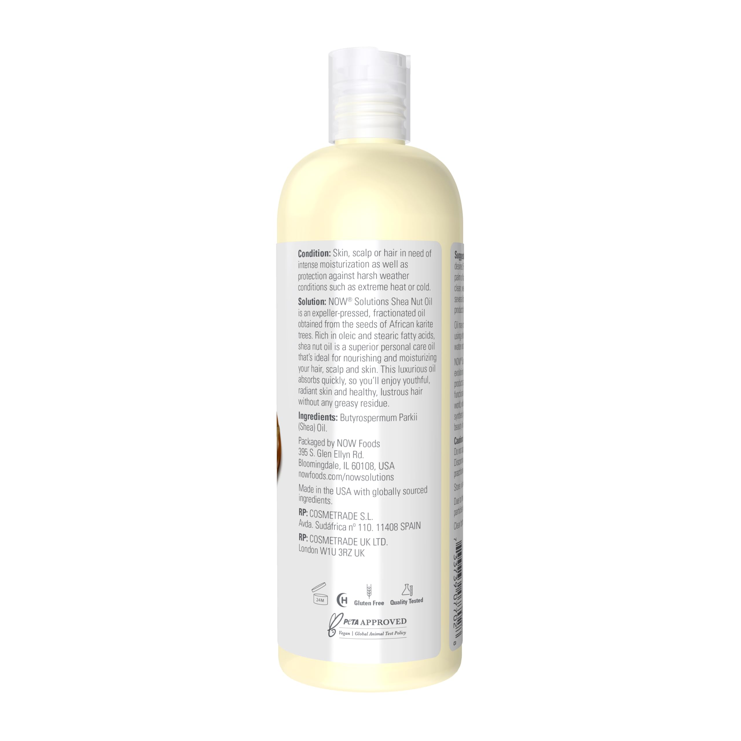 NOW Foods Shea Nut Oil close-up shows silky texture for hair care