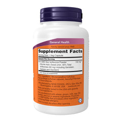 NOW Foods Soy Isoflavones capsules close up highlighting genistein daidzein and glycitein
