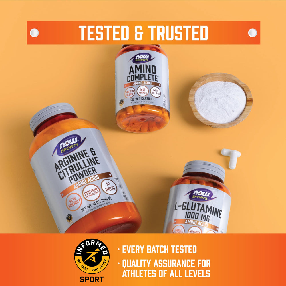 NOW Foods Amino Complete capsules-count image shows daily four-capsule serving option