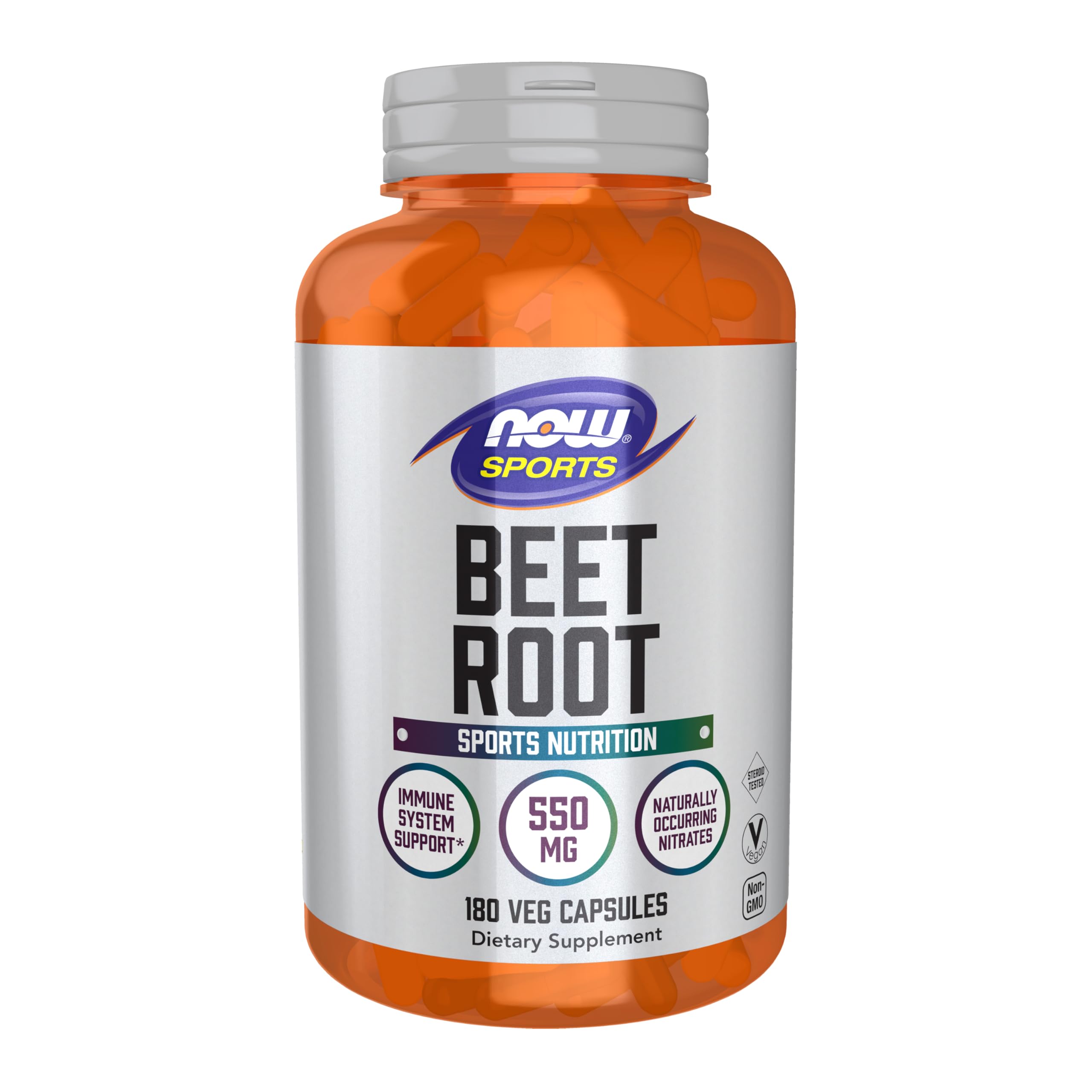 NOW Foods Sports Beet Root bottle with capsules highlighting immune-support potential
