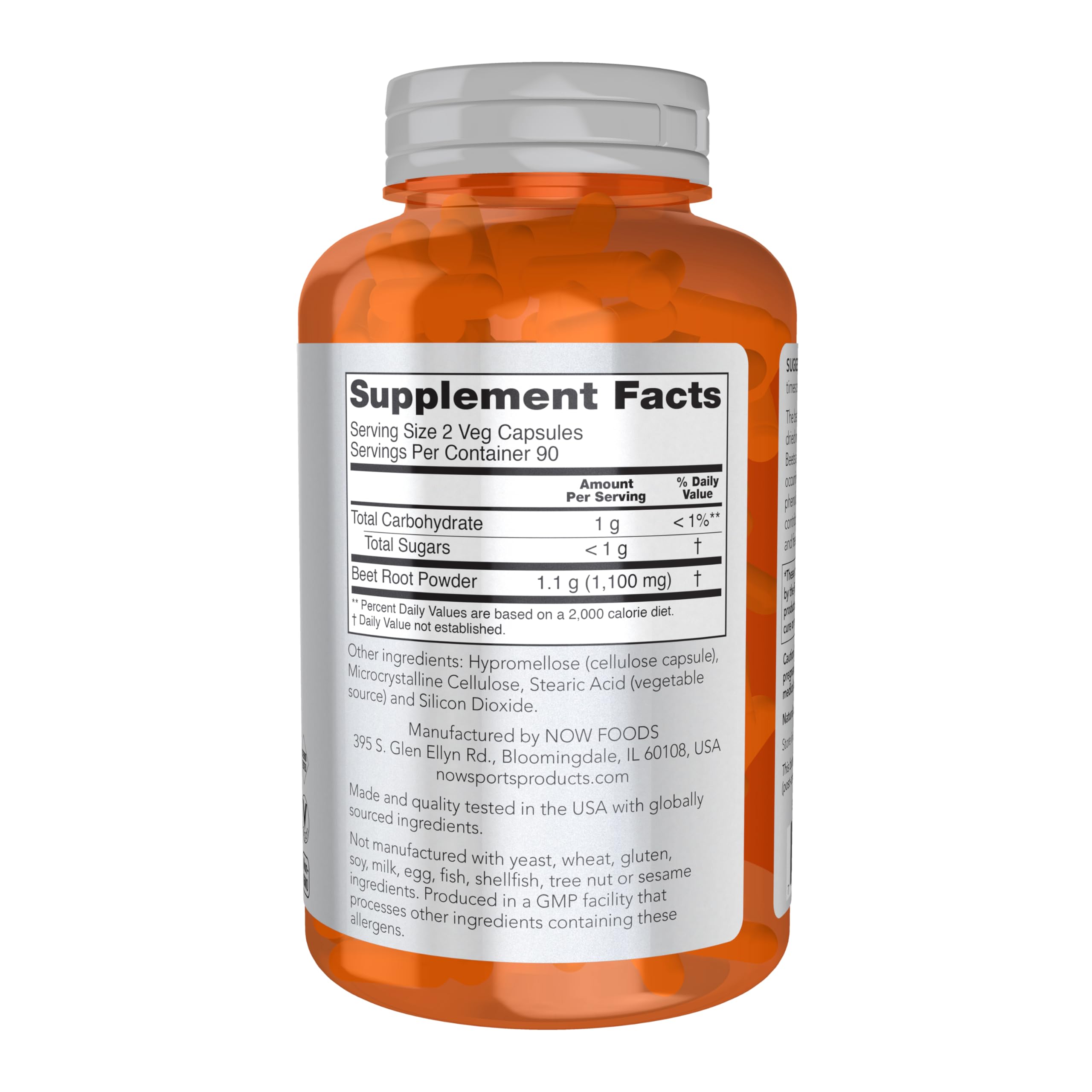 NOW Foods Beet Root capsules close-up showing natural nitrates for daily energy