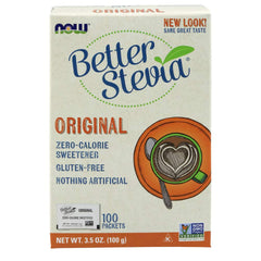 NOW Foods Stevia TwinPack box front highlights calorie-free sweetness for daily beverages