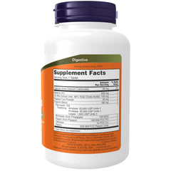 NOW Foods Super Enzymes bottle label displays bromelain, ox bile, pancreatin and papain