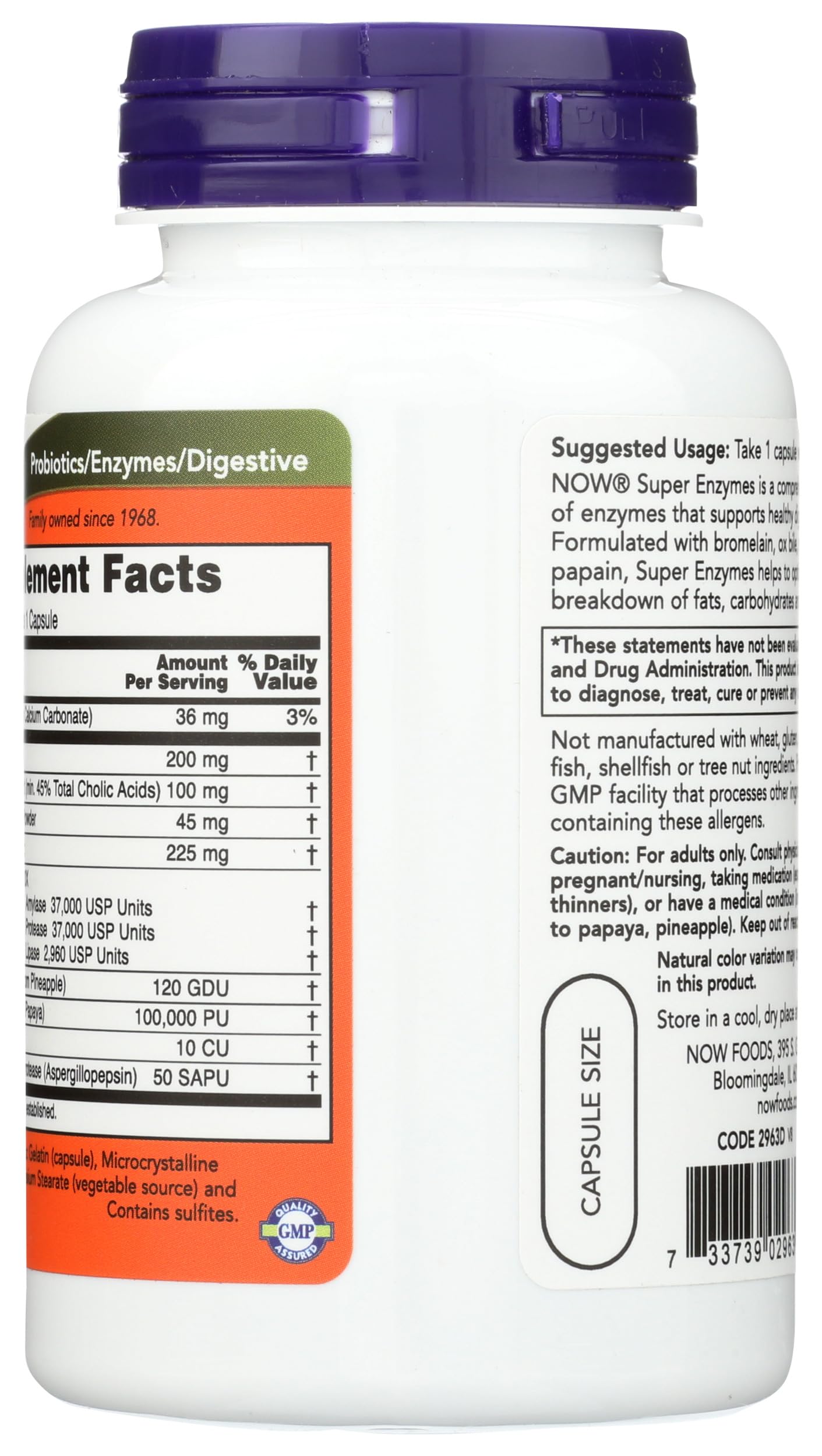 NOW Foods Super Enzymes capsules closeup showing easy-to-take capsules