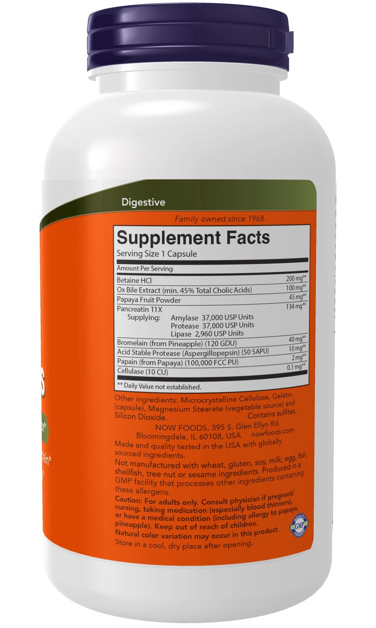 NOW Foods Super Enzymes label detail highlights bromelain pancreatin and papain