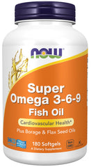 NOW Foods Super Omega 3-6-9 bottle front highlighting omega blend for skin and heart support
