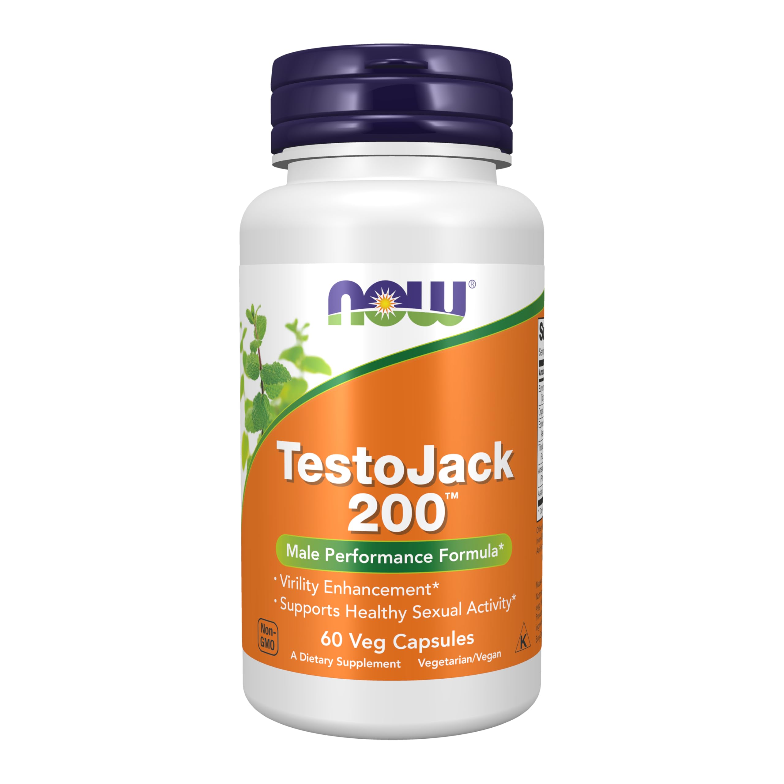 NOW Foods TestoJack 200 label highlighting herbal blend for vitality