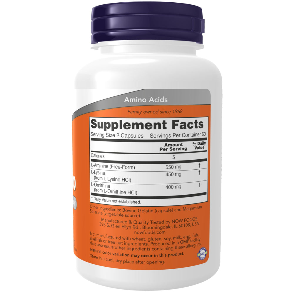 NOW Foods Tri-Amino capsules closeup shows convenient daily supplement form