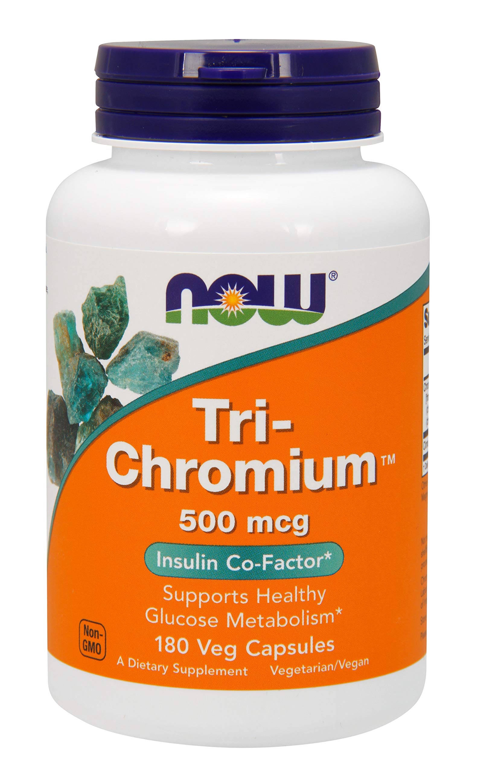 NOW Foods Tri-Chromium 500 mcg capsules in bottle for daily mineral balance.