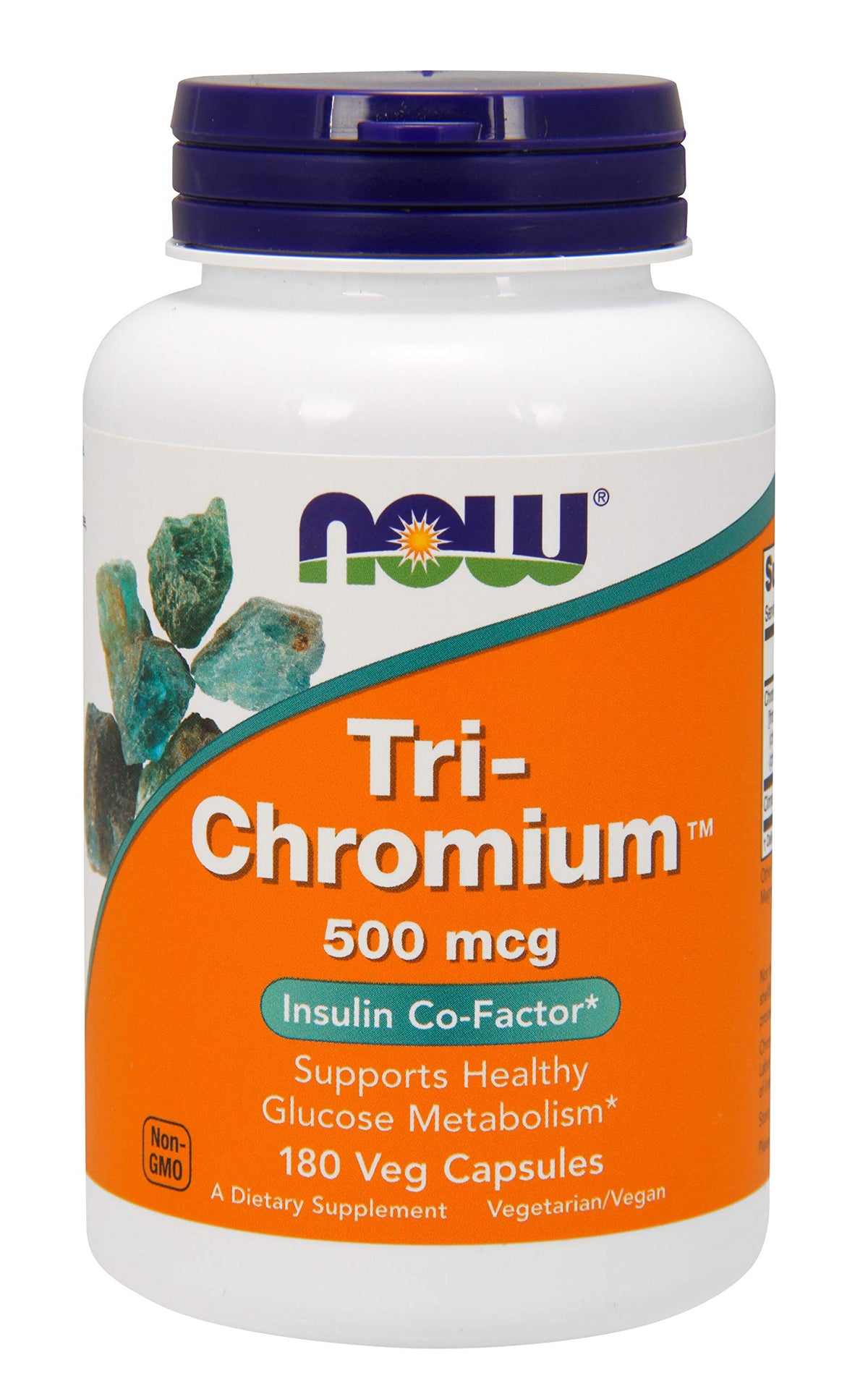 NOW Foods Tri-Chromium 500 mcg capsules in bottle for daily mineral balance.