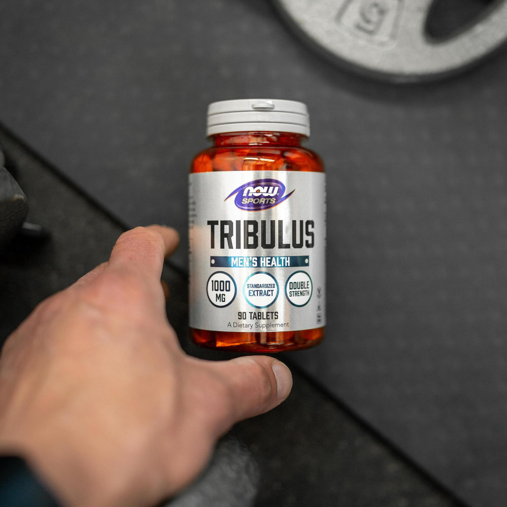 NOW Foods Tribulus 1000 mg tablet close-up highlights texture.