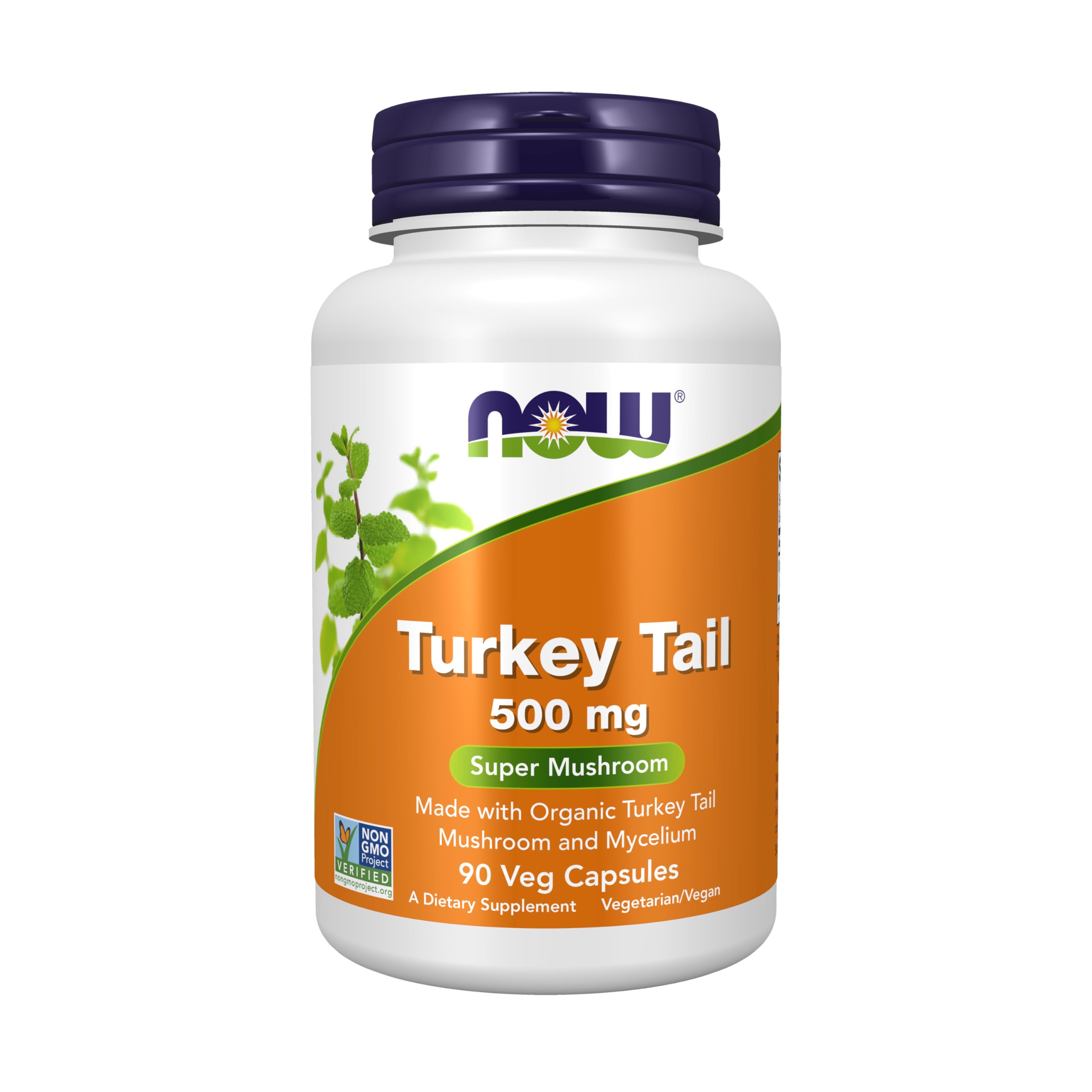 NOW Foods Turkey Tail 500 mg bottle, capsules for convenient daily immune support