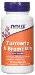 NOW Foods Turmeric and Bromelain 90-capsule bottle front for daily joint support during activity.