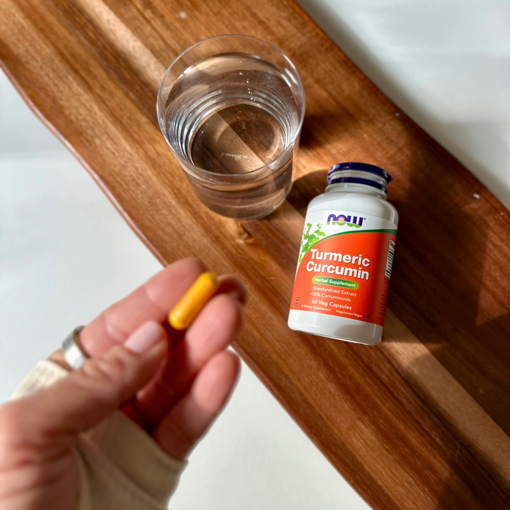 NOW Foods Turmeric Curcumin capsules ingredient list indicating turmeric root extract