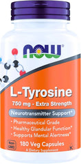 NOW Foods L-Tyrosine 750 mg bottle front for neurotransmitter support