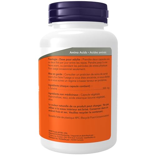NOW Foods L-Tyrosine capsule closeup reveals a smooth, easy-to-swallow form
