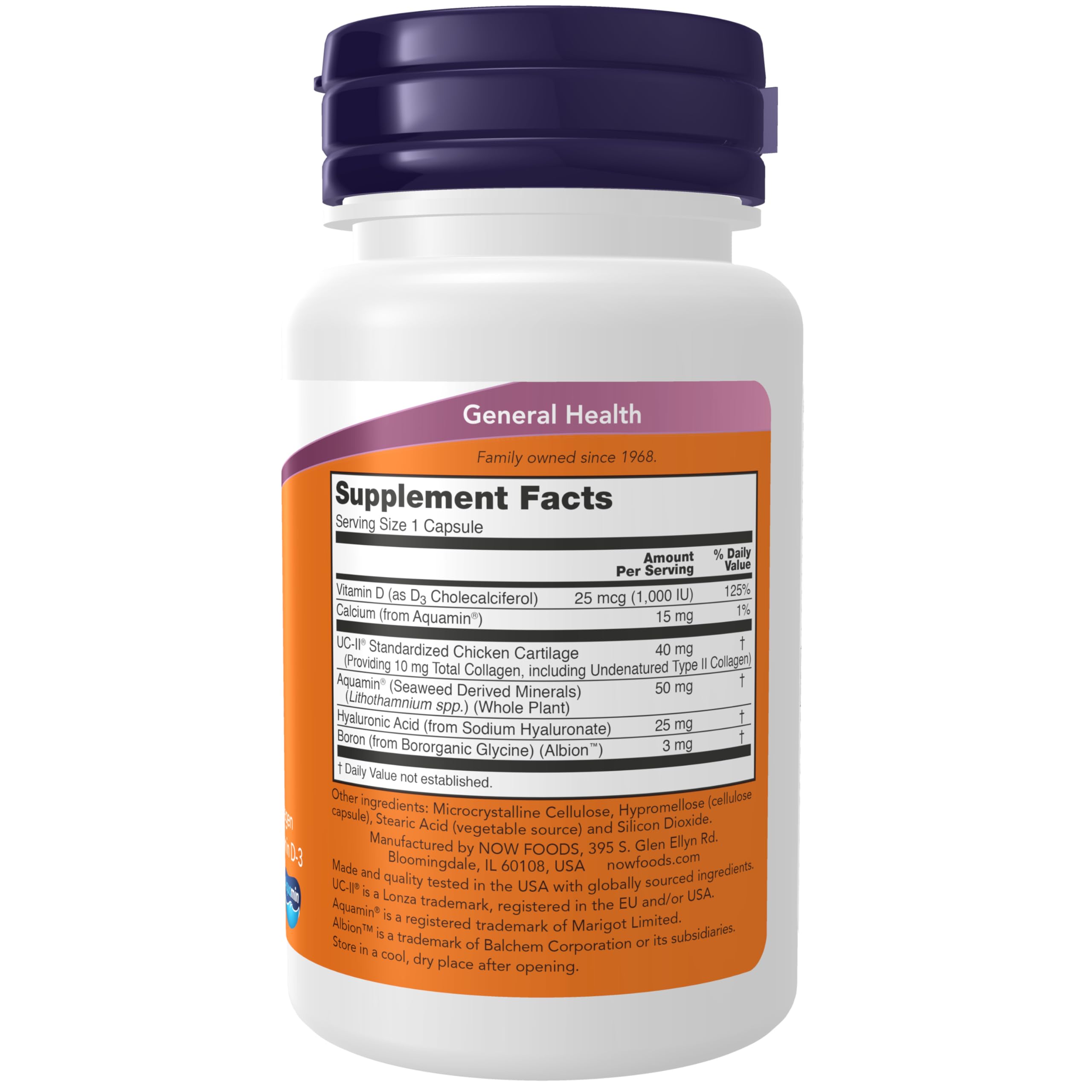 NOW Foods UC-II Advanced Joint Relief capsules close-up suggesting daily joint care.