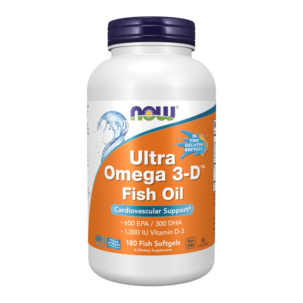 NOW Foods Ultra Omega 3-D lemon bottle may support heart health