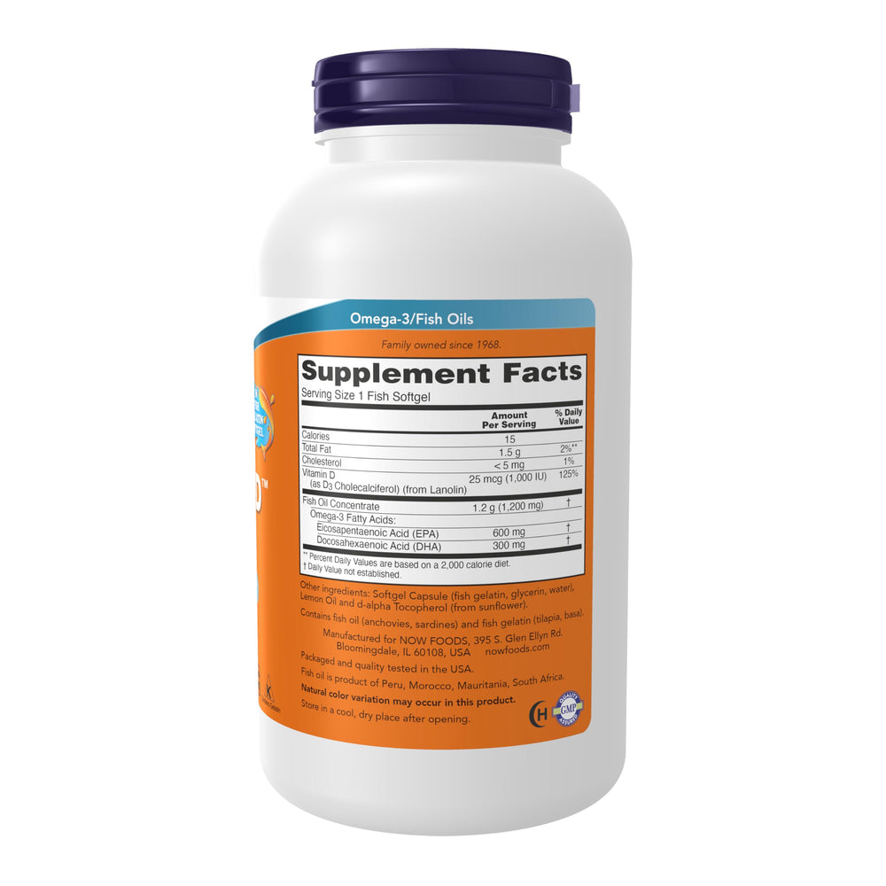 NOW Foods Ultra Omega 3-D softgel pour easy intake with lemon flavor