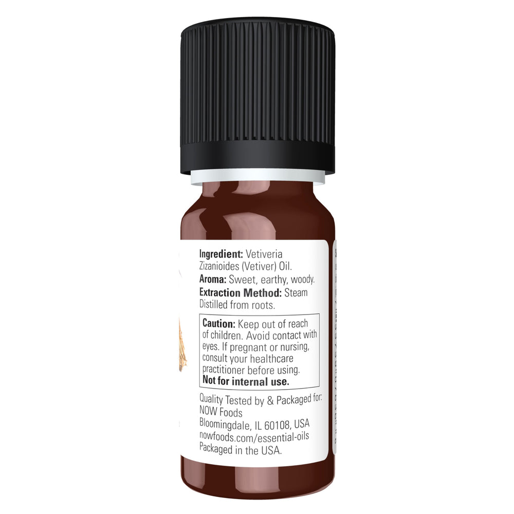 NOW Foods Vetiver Oil in a diffuser setup creating a woodsy, relaxing ambience