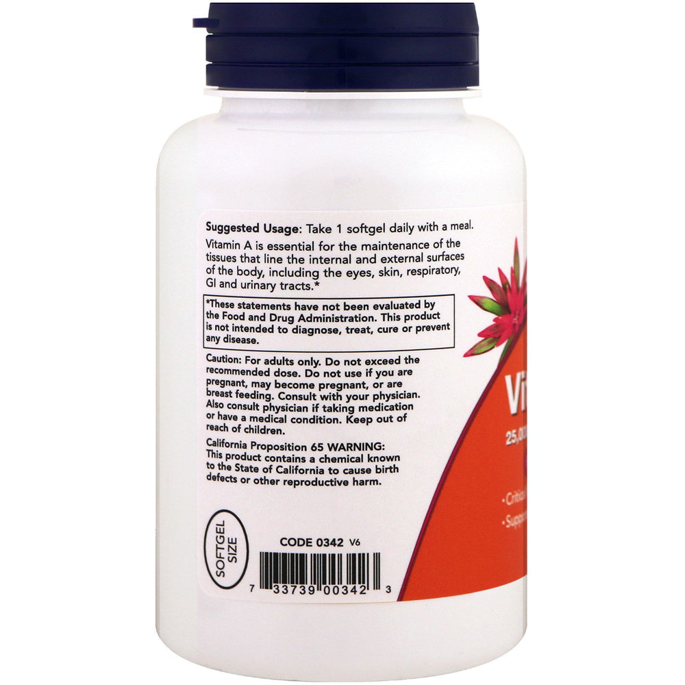 NOW Foods Vitamin A pack of 2 display emphasizes value and purity.