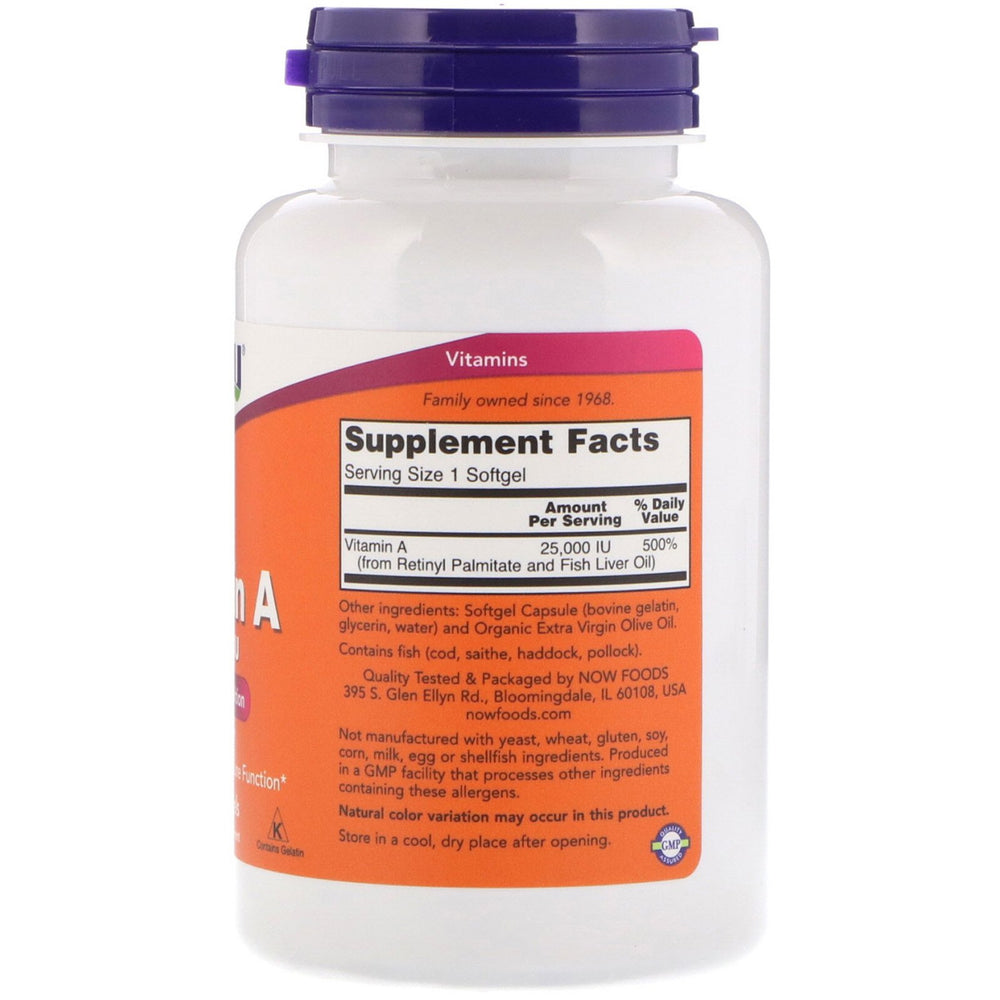 NOW Foods Vitamin A softgels close-up for convenient daily intake.