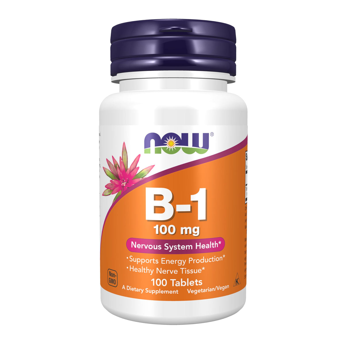 NOW Foods Vitamin B-1 100 mg tablets bottle for energy support.