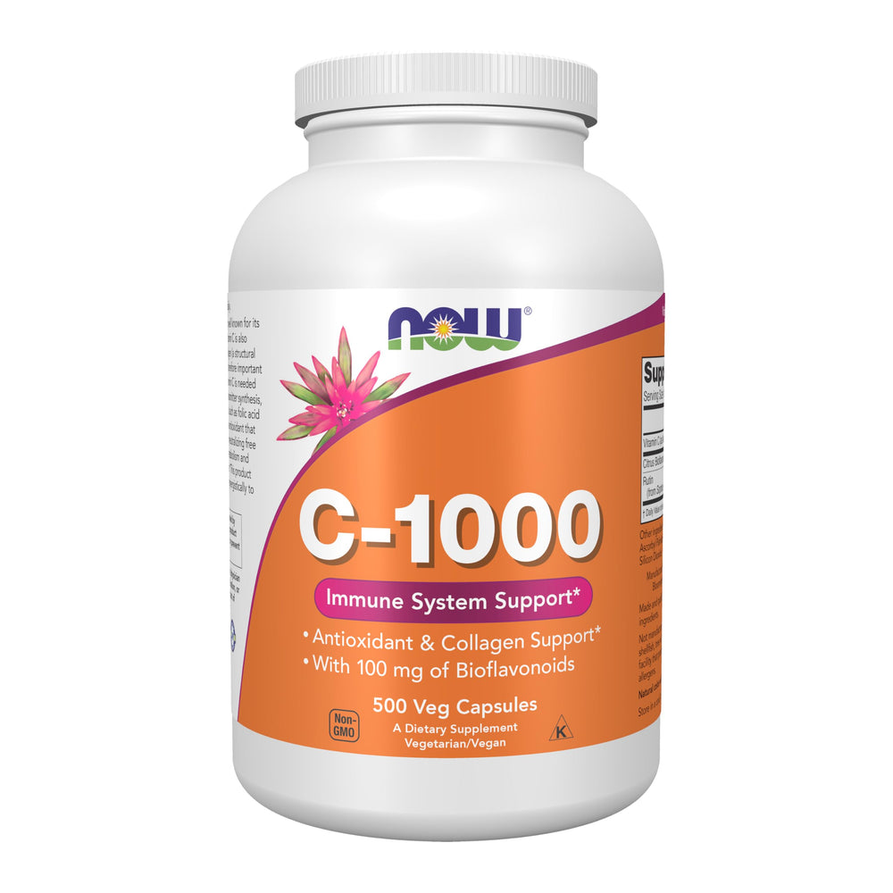 NOW Foods Vitamin C-1000 bottle with bioflavonoids for immune support and antioxidant protection.
