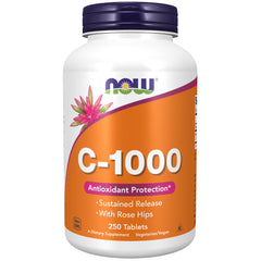 NOW Foods Vitamin C-1000 with Rose Hips bottle pour for sustained release and daily use
