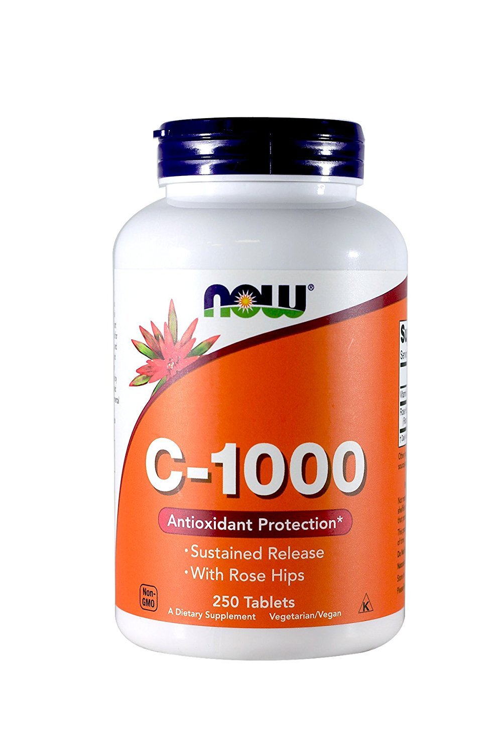NOW Foods Vitamin C-1000 Sustained Release with Rose Hips bottle, extended release for daily antioxidant support