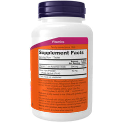 NOW Foods Vitamin C-500 Rose Hips capsules close-up promoting immune support and skin health