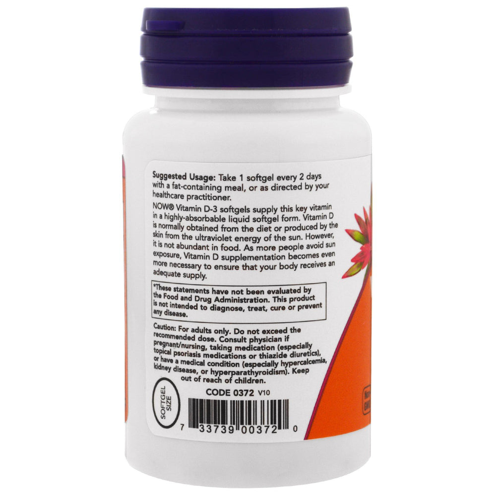 NOW Foods Vitamin D-3 3-pack packaging on shelf offers value.