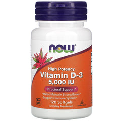 NOW Foods Vitamin D-3 back label with certifications and notes.
