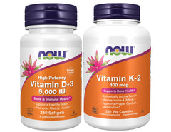 NOW Foods Vitamin D-3 5000 IU softgels bottle may support immune and bone health