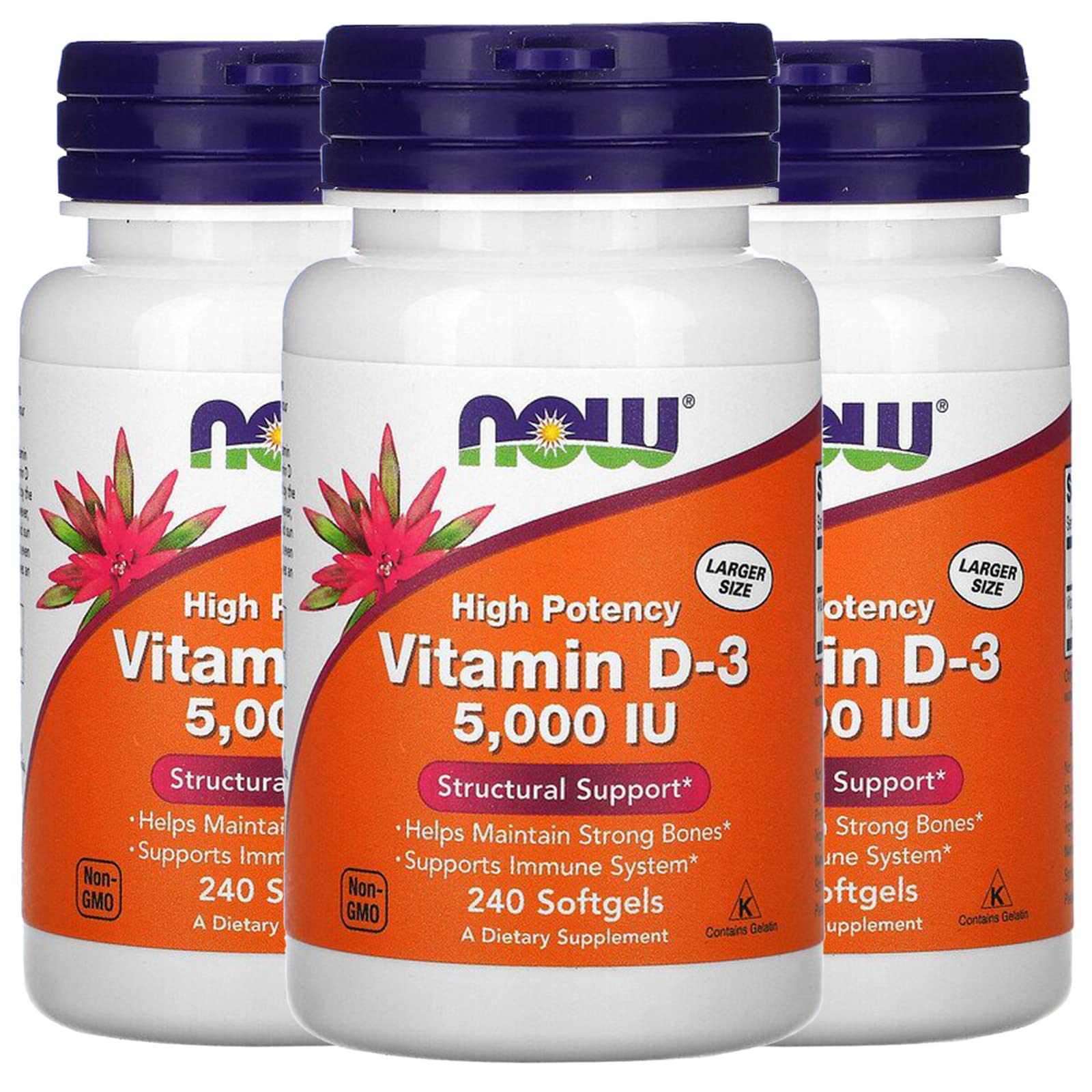 NOW Foods Vitamin D-3 bottle top view for consistent daily intake