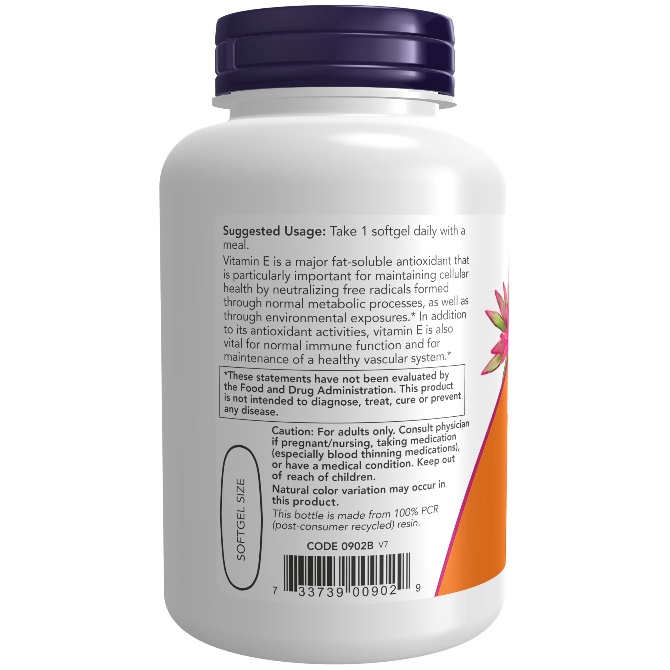 NOW Foods Vitamin E-1,000 IU label detail showing mixed tocopherols blend for immune support