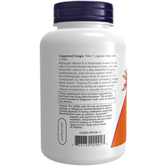 NOW Foods Vitamin K-2 250 bottle label detail emphasizes health supporting ingredients