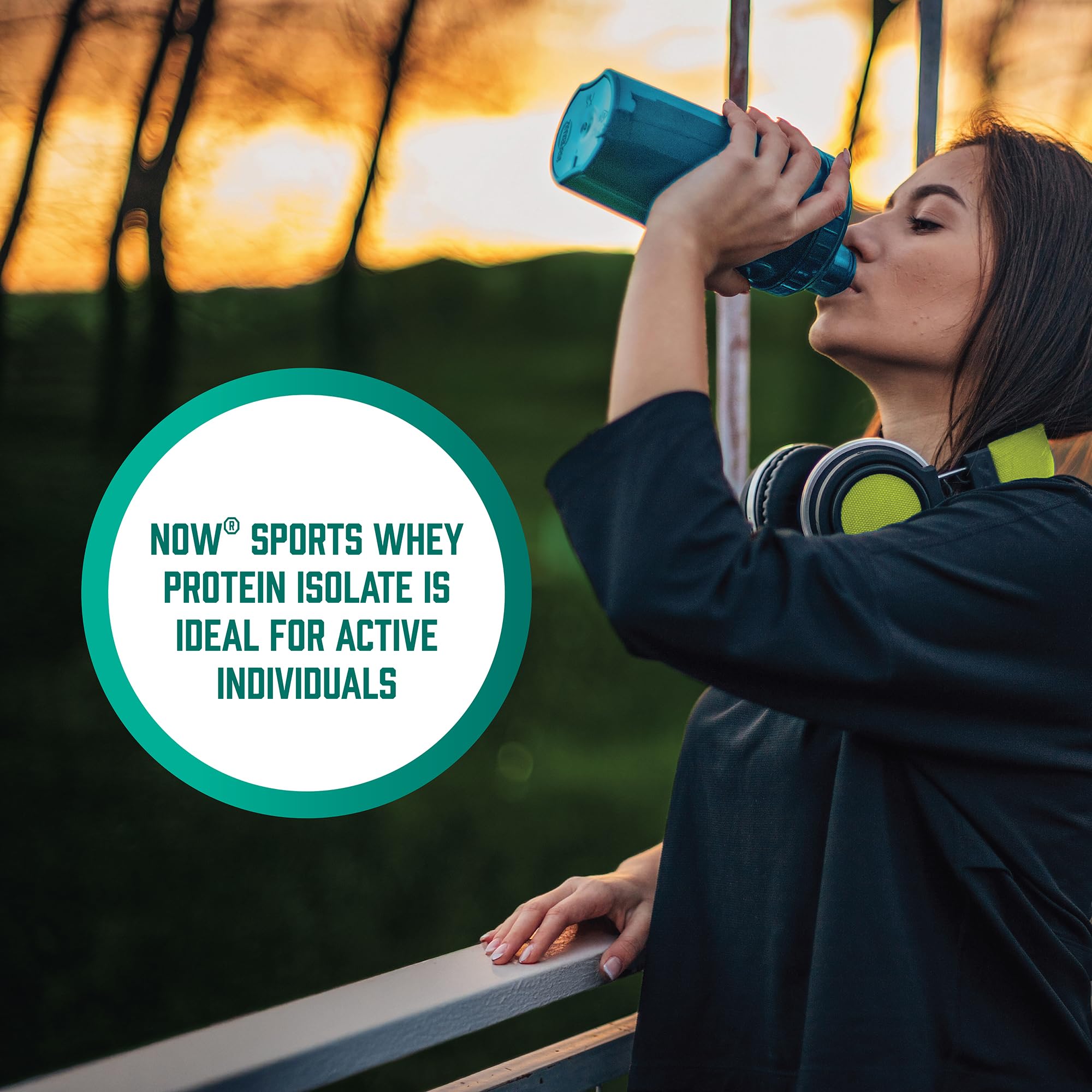 NOW Foods Whey Isolate shaker cup shown for convenient blending